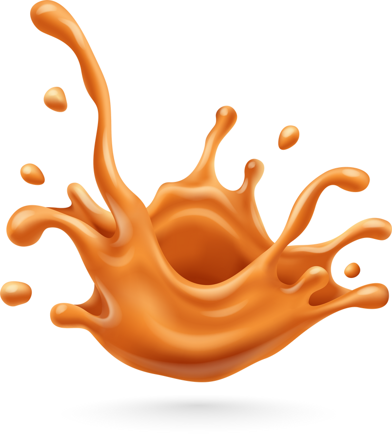 Splash of sweet caramel liquid with flying PNG